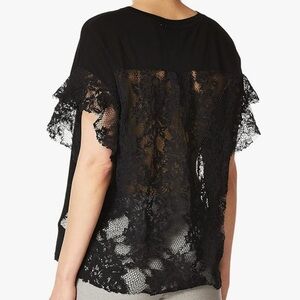 Ag Adriano Goldschmied Women’s Cotton Black Sofi sheer Lace back Tee Small